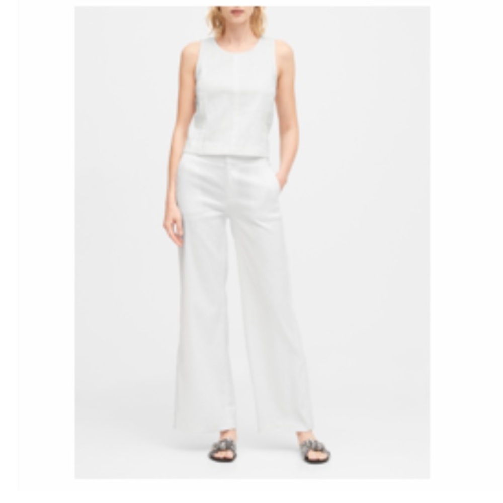 High rise wide leg linen cotton pant